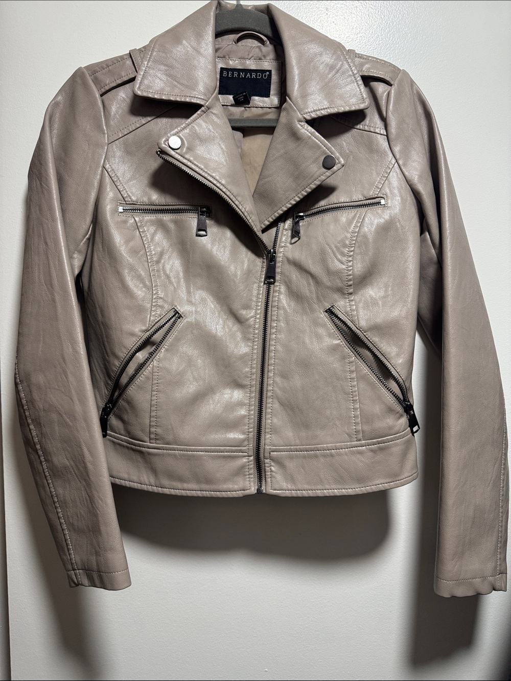Bernardo Taupe Faux Leather Moto-Style Jacket